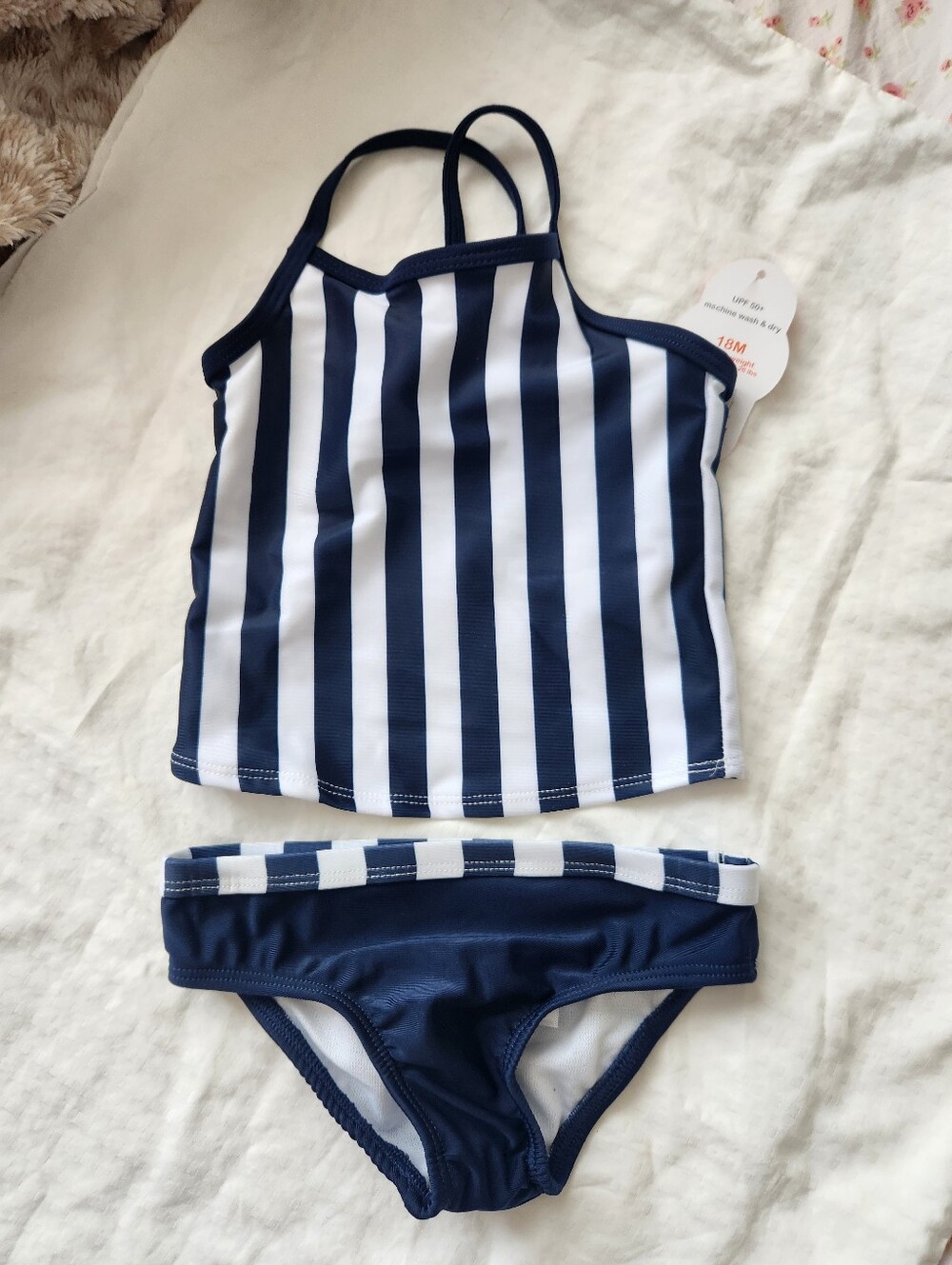 Toddler Navy and White Striped Tankini Swim Set 18Mo